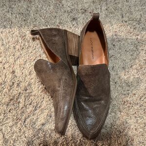 Lucky Brand Side Cutout Shooties Brown Metallic Distressed 7.5